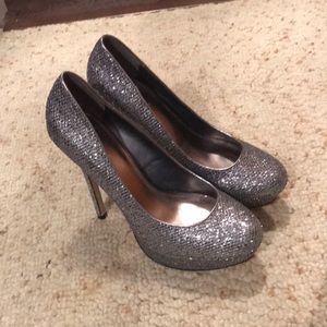 Sparkly silver high heels